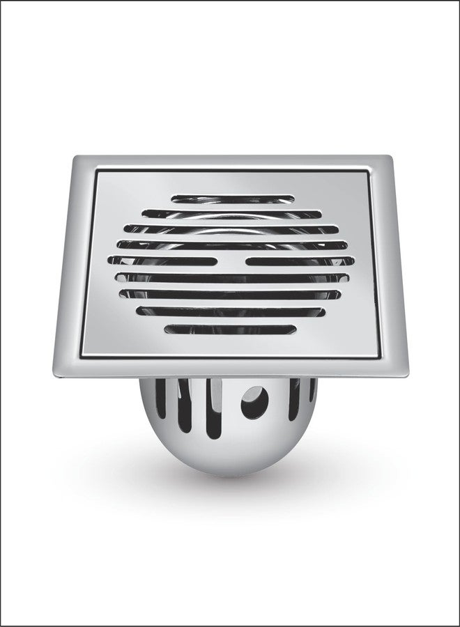 Sanjay Chilly Square Classic Floor Drain Cockroach Trap for Bathroom 304 Grade Stainless Steel Kitchen Washbasin Sink Bathtub Waste Water Drainer (Golden Series Square Classic 6x6 Inch Silver) - Image 1